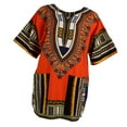 thumbnail image 1 of Cotton African Dashiki Skirt Dress Loose Fit Short Sleeve Caftan Tops for Men - Orange, as described, 1 of 10
