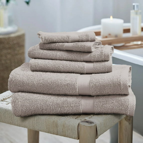 Cotton Alley 100% Cotton Bath Towel Set 6 Pcs 2 Bath Towels - 2 Face Towels - 2 Wash Cloths - Soft & High Absorbent Sand