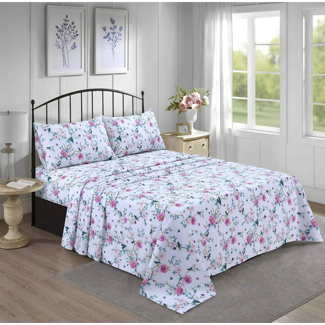 Cotton Alley 300 Thread Count 100 Cotton Percale Weave 4 Pcs Queen Sheets Set with Deep