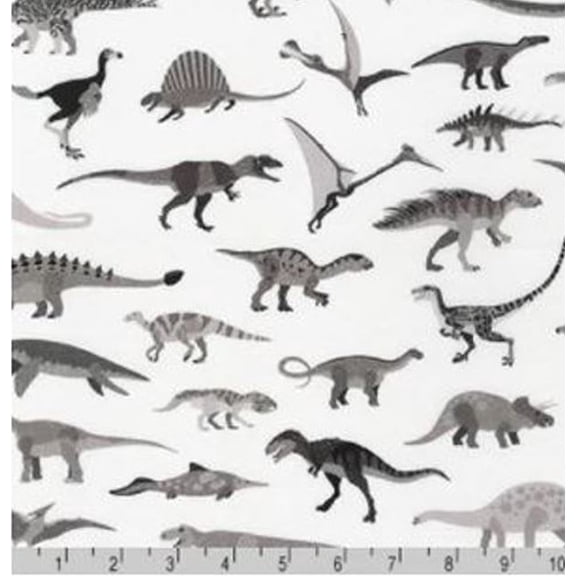 Cotton Alphabetosaurus Grey Dinosaurs Kids Prehistoric Animals Robert Kaufman Cotton Fabric Print by the Yard (SRK-20737-12Grey)