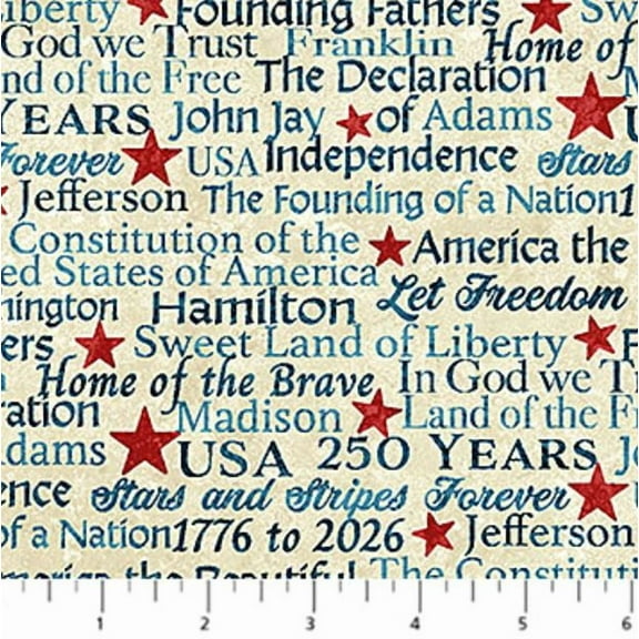Cotton America 250 America Words Celebrating 250 Years 1776 Independence Day USA Northcott Cotton Fabric Print by the Yard (28373-12)