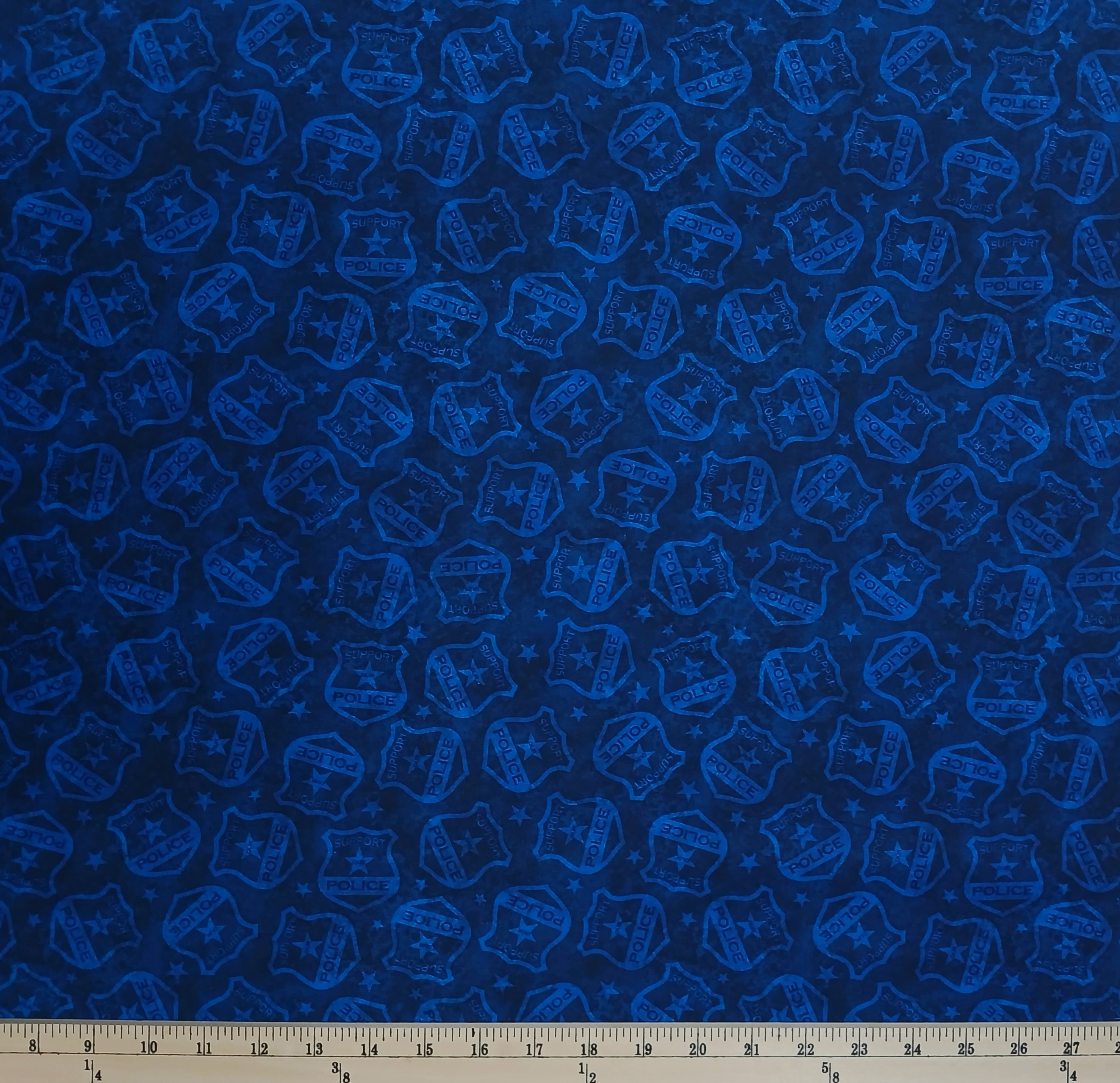 Cotton American Heroes Police Police Badge Stars Allover Blue on Blue Quilting Treasures Cotton Fabric Print by the Yard (2600-30689-N)