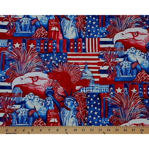 Cotton American Spirit Collage USA Flag Eagle Fireworks Fabri-Quilt Cotton Fabric Print by the Yard (112-31861)