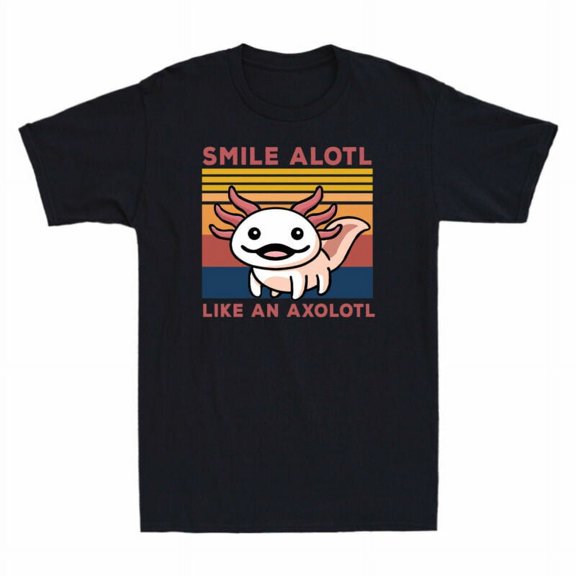 Cotton An Funny Vintage Smile Gift T-Shirt Alotl Like Sleeve Short Men's Axolotl