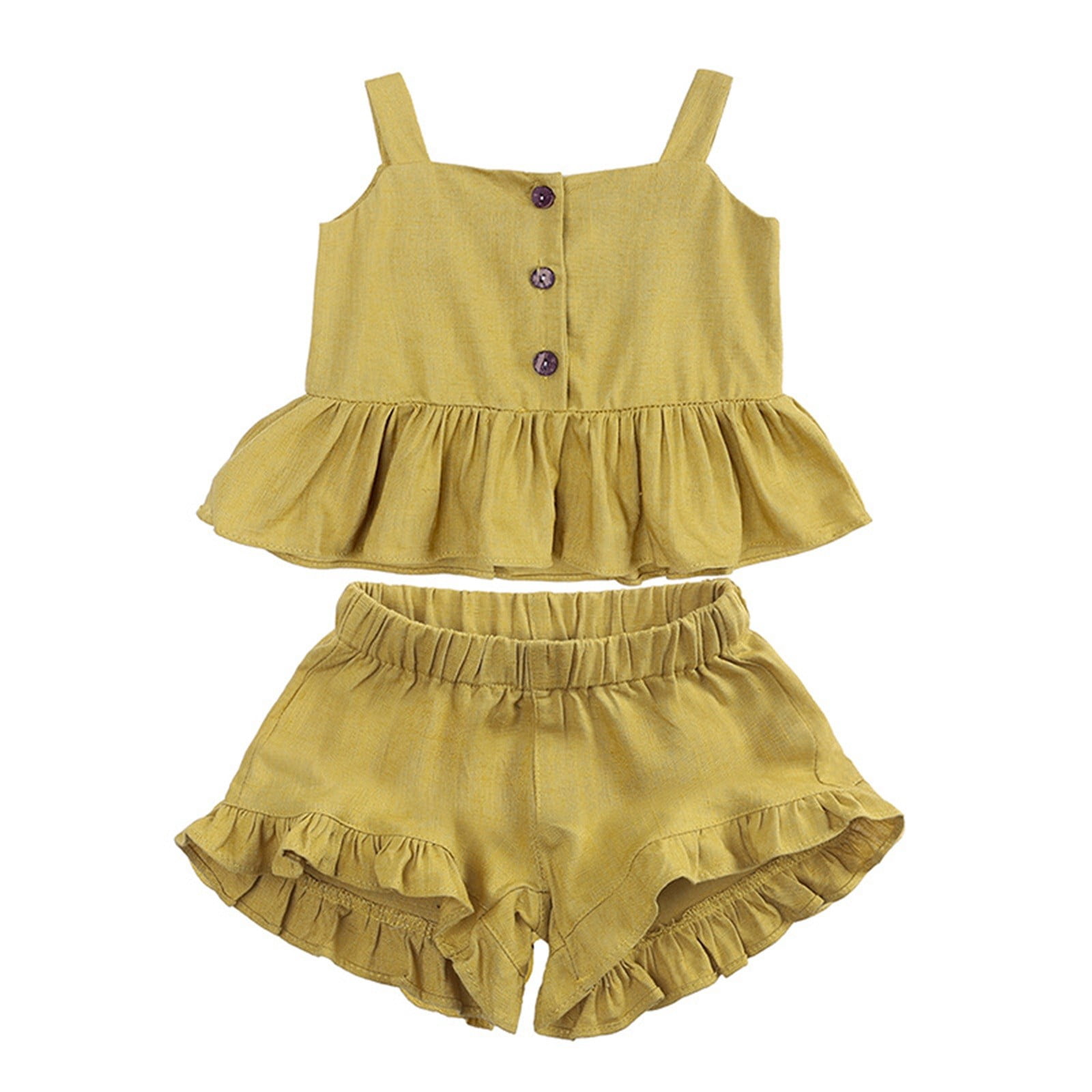 Cotton And Linen Baby Girls Summer Top Four Corner Ruffled Shorts Girls Two Baby Clothes