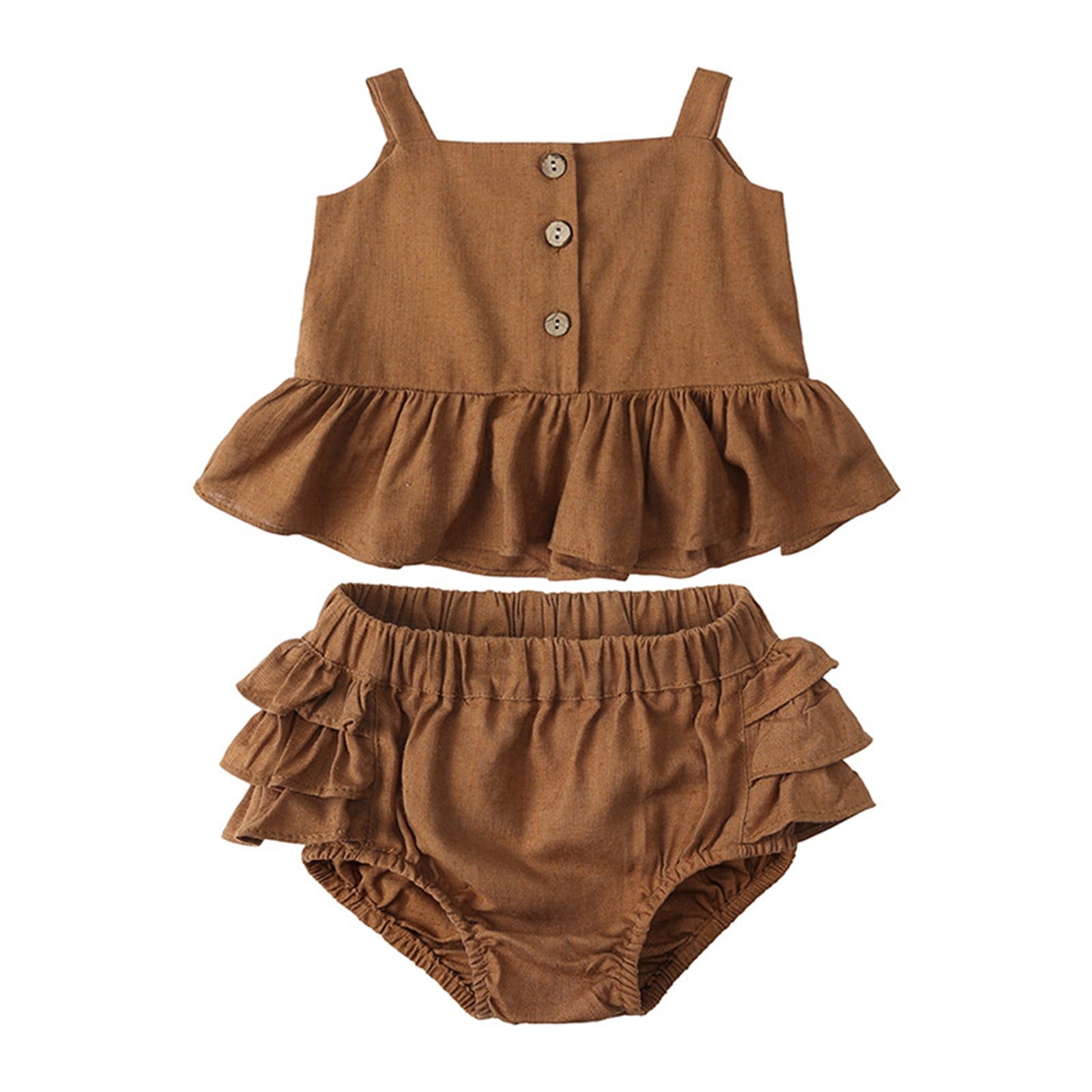 Cotton And Linen Baby Girls Summer Top Four Corner Ruffled Shorts Girls Two Baby Clothes