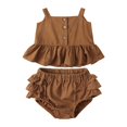 thumbnail image 1 of Cotton And Linen Baby Girls Summer Top Four Corner Ruffled Shorts Girls Two Baby Clothes, 1 of 2