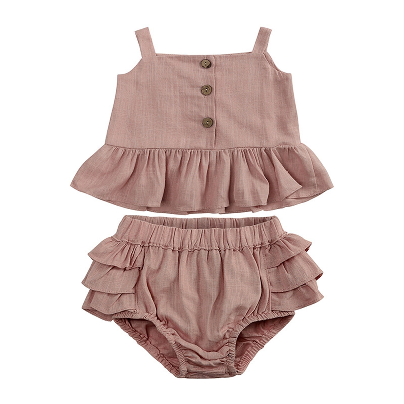 Cotton And Linen Baby Girls Summer Top Four Corner Ruffled Shorts Girls Two Baby Clothes