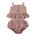 thumbnail image 1 of Cotton And Linen Baby Girls Summer Top Four Corner Ruffled Shorts Girls Two Baby Clothes, 1 of 2
