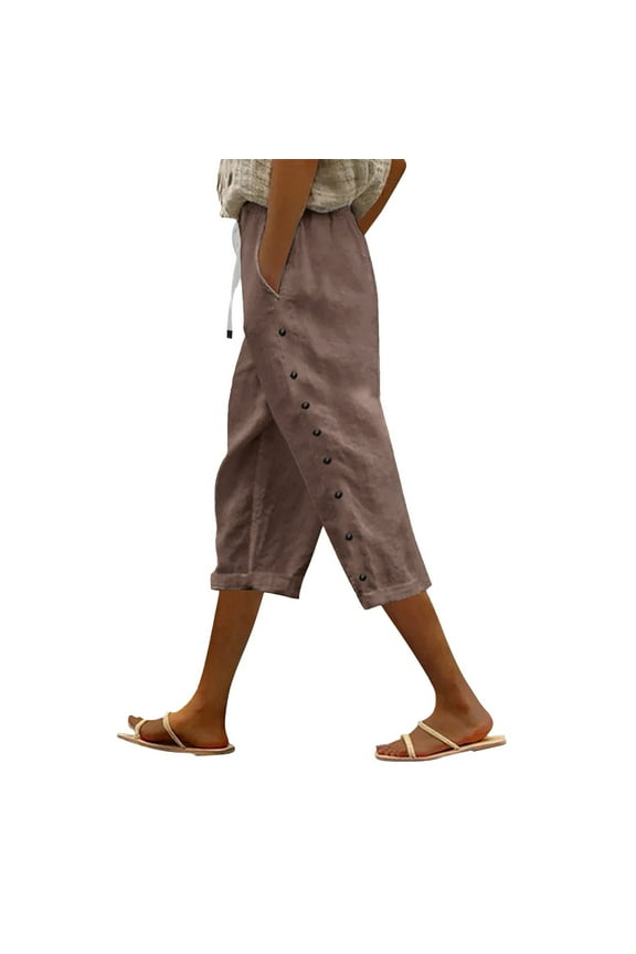 Cotton And Linen Capri Pants for Women 2026 Spring Summer Crop Beach Vacation Loosen Travel Gifts for Mom Coffee