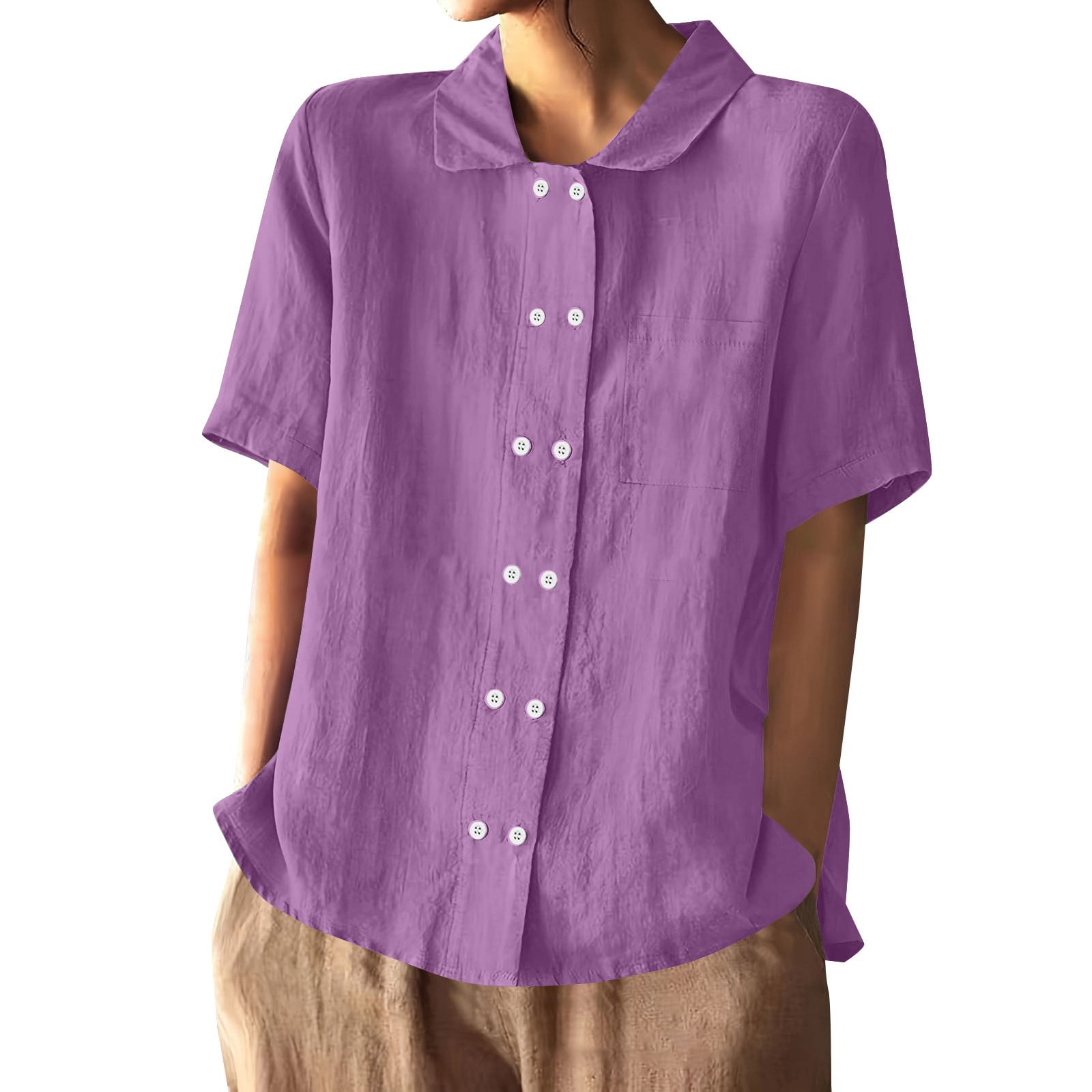Cotton And Linen Short Sleeve Shirts for Women Breathable Women's Tops ...