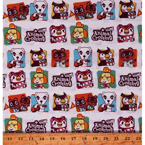 Cotton Animal Crossing New Horizons Kids Children Animals Video Games Gaming White Cotton Fabric Print by the Yard (77302-A620310)