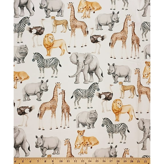 Cotton Animal Feature Africa Elephants Lions Giraffes Cheetahs Ostrich Rhinos Wild One Northcott Cotton Fabric Print by the Yard (dp27688-92)