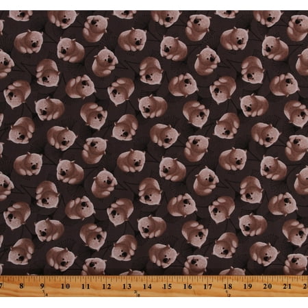 Cotton Animals Wombat Aussie Friends Australian Animals Brown Cotton Fabric Print by the Yard (2095-95)
