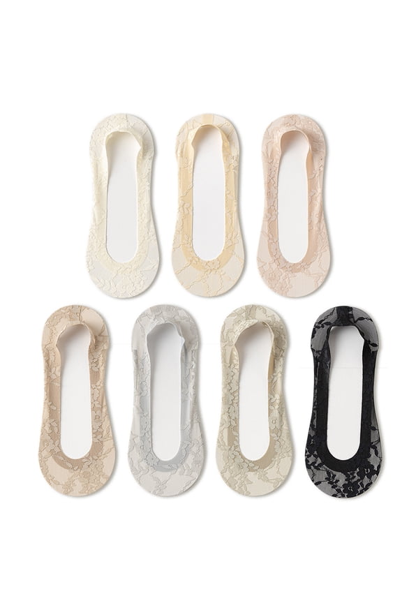 Cotton Anti-Slip Lace Trim Socks Lightweight Breathable No-Show Socks for High Heels, Stylish for Women, One Size, 7 Pairs