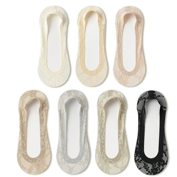 Cotton Anti-Slip Lace Trim Socks – Summer Lightweight Breathable Socks, No-Show, for High Heels with Style for Women, One Size, 7 Pairs