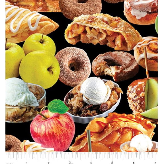 Cotton Apple Harvest Desserts Fall Apples Pie Donut Ice Cream Food Benartex Cotton Fabric Print by the Yard (14620-90)