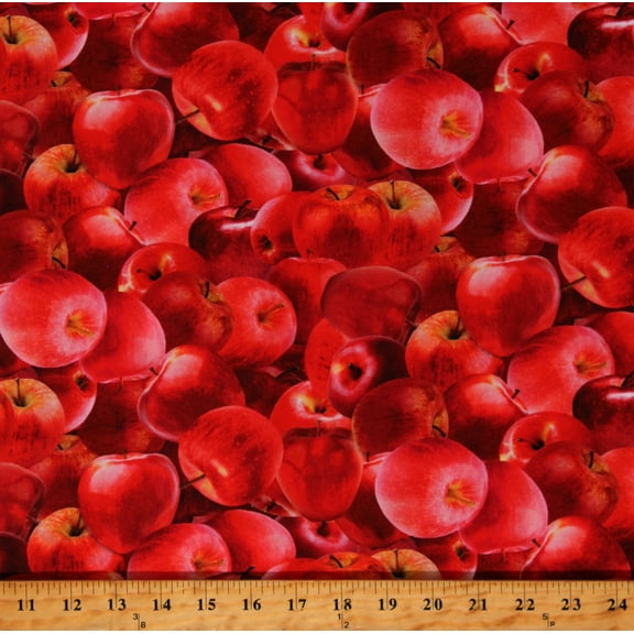 Cotton Apples Fruits Food Red Produce Red Cotton Fabric Print by the Yard (FRUIT-CD2864-RED)