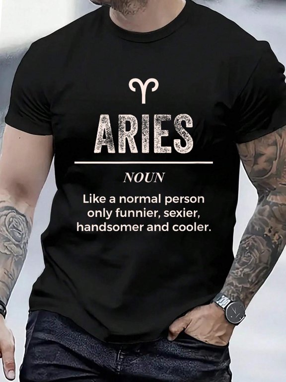 Cotton Aries Definition Apparel For Men Women Funny Zodiac Gift T-Shirt Men's Casual Short Sleeve Graphic Tee