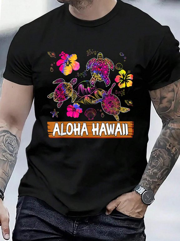 Cotton Artistic and Beautiful Aloha Hawaii Turtles For Boys Girls T-Shirt Men's Casual Short Sleeve Graphic Tee