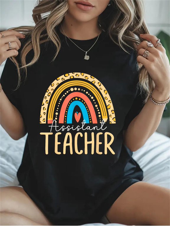 Cotton Assistant Teacher Assisting School Teaching Assistant Casual Graphic Daily T-Shirt