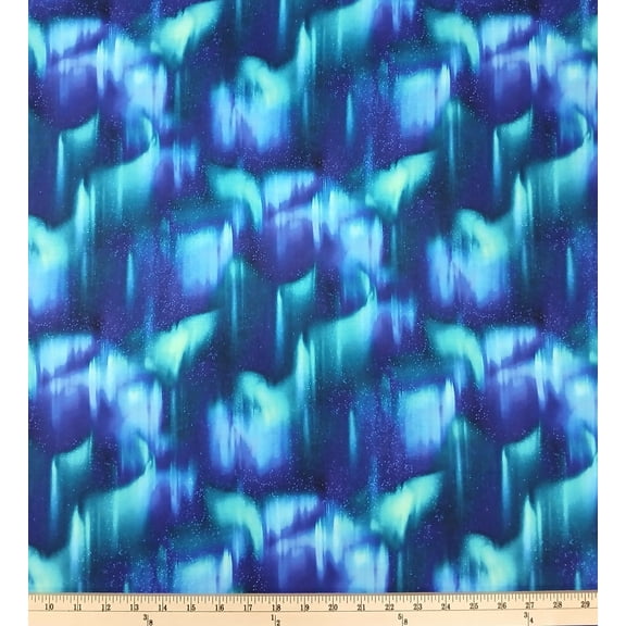 Cotton Aurora Borealis Northern Lights Stars Night Sky Galaxy Elizabeth Studios Cotton Fabric Print by the Yard (735BLUE)