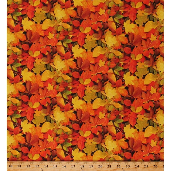 Cotton Autumn Fall Leaves Leaf Nature Landscape Seasonal Orange Cotton Fabric Print by the Yard (52112D-X)