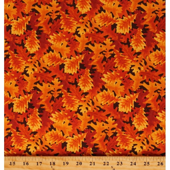 Cotton Autumn Leaves Fall Season Oak Trees Foliage Nature Harvest Whisper Orange Cotton Fabric Print by the Yard (5739-33)
