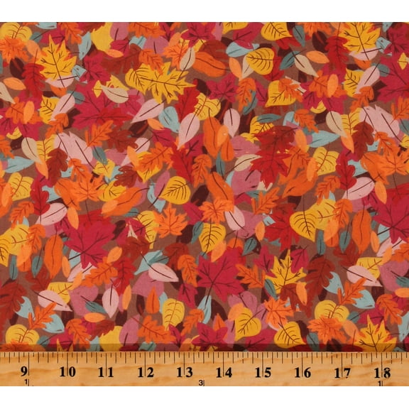 Cotton Autumn Leaves Leaves Fall Harvest Foliage Thanksgiving Orange Cotton Fabric Print by the Yard (120-2144)
