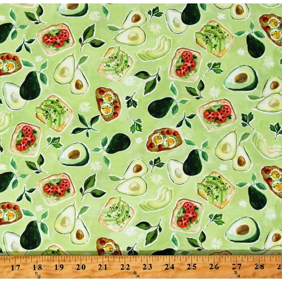 Cotton Avocado Toast Avocados Fruit Food Breakfast Kitchen Healthy Green Cotton Fabric Print by the Yard (STELLA-DJL1898-MULTI)