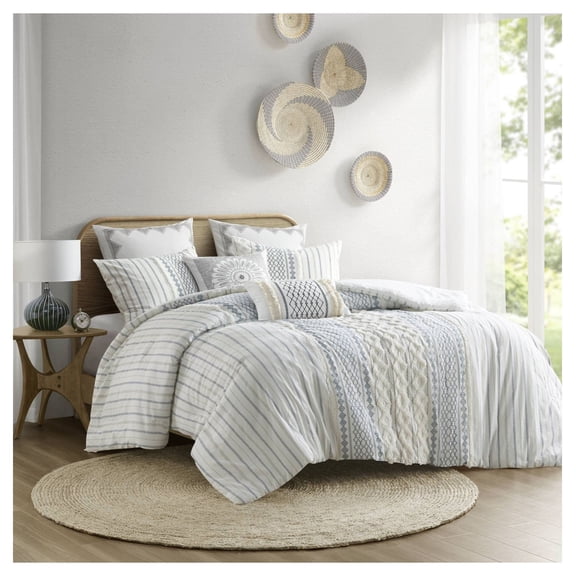 Cotton Aztec Comforter Set with Chenille - 2 Shams Included - Geometric Print Bedding