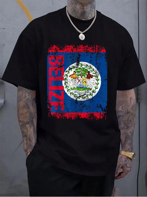 Cotton BELIZE Flag Vintage Distressed BELIZE T-Shirt Men's Graphic Tee,Casual Short Sleeve Shirt