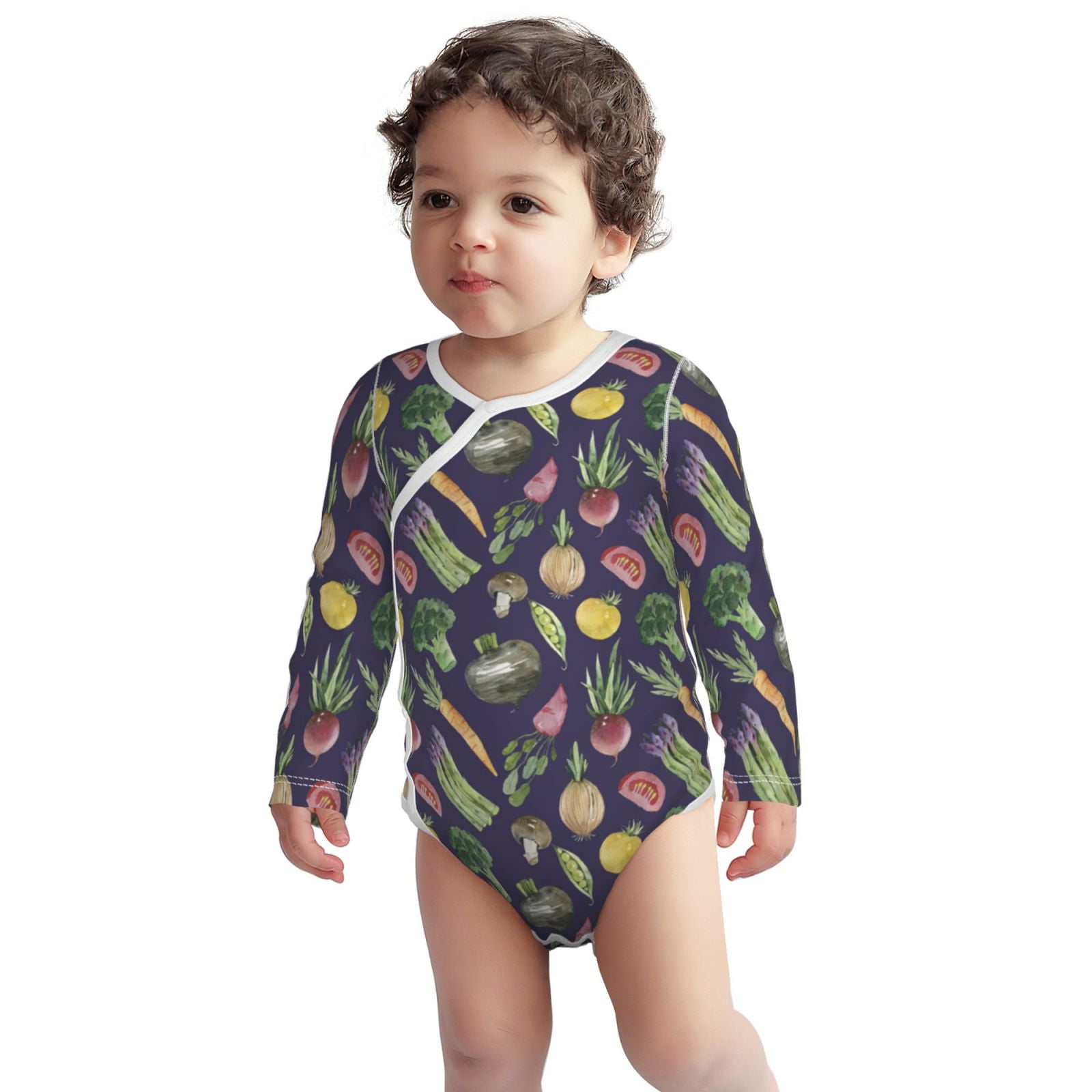 Cotton Baby Onsies, Asparagus vegetable Print Unisex Newborn Baby Long