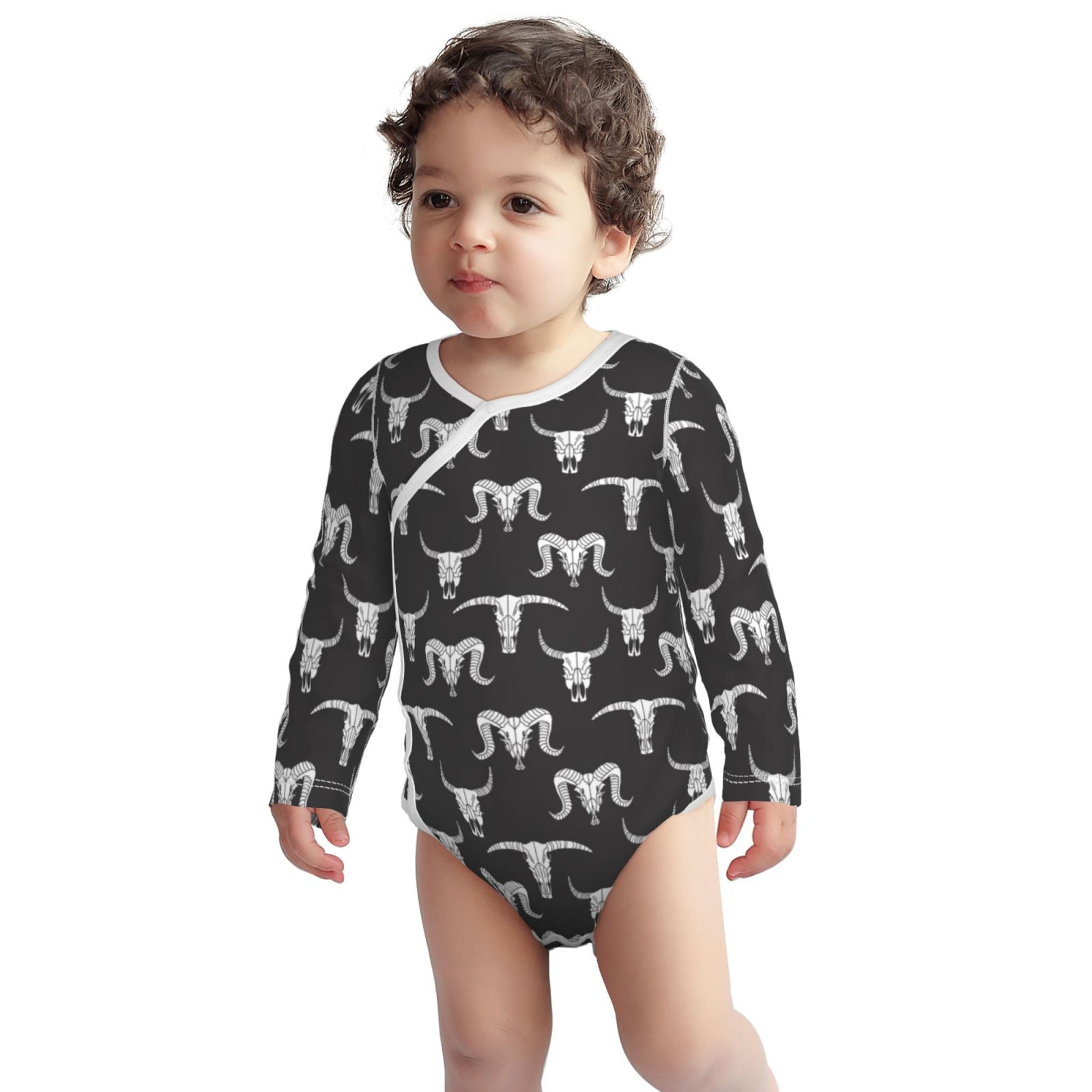 Cotton Baby Onsies, Black white goat skull Long Sleeve Unisex Newborn