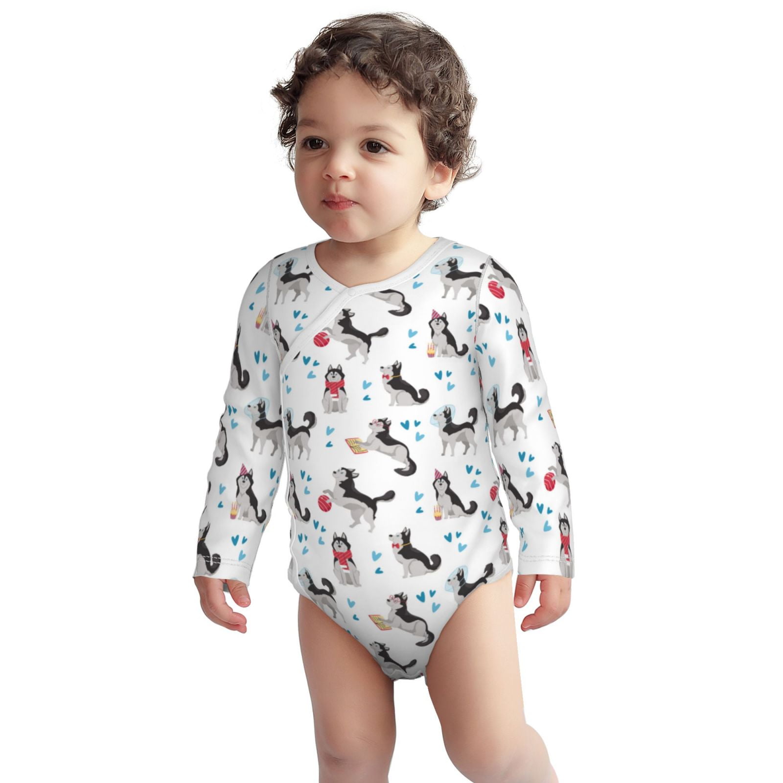 Cotton Baby Onsies, Cartoon Cute Husky Dog Funny Long Sleeve Unisex