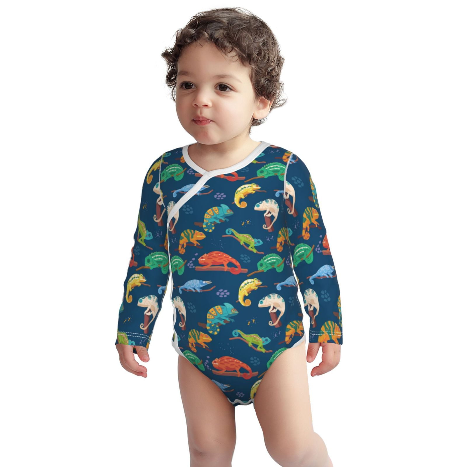 Cotton Baby Onsies, Colorful Cute Chameleon Lizard_A Unisex Newborn