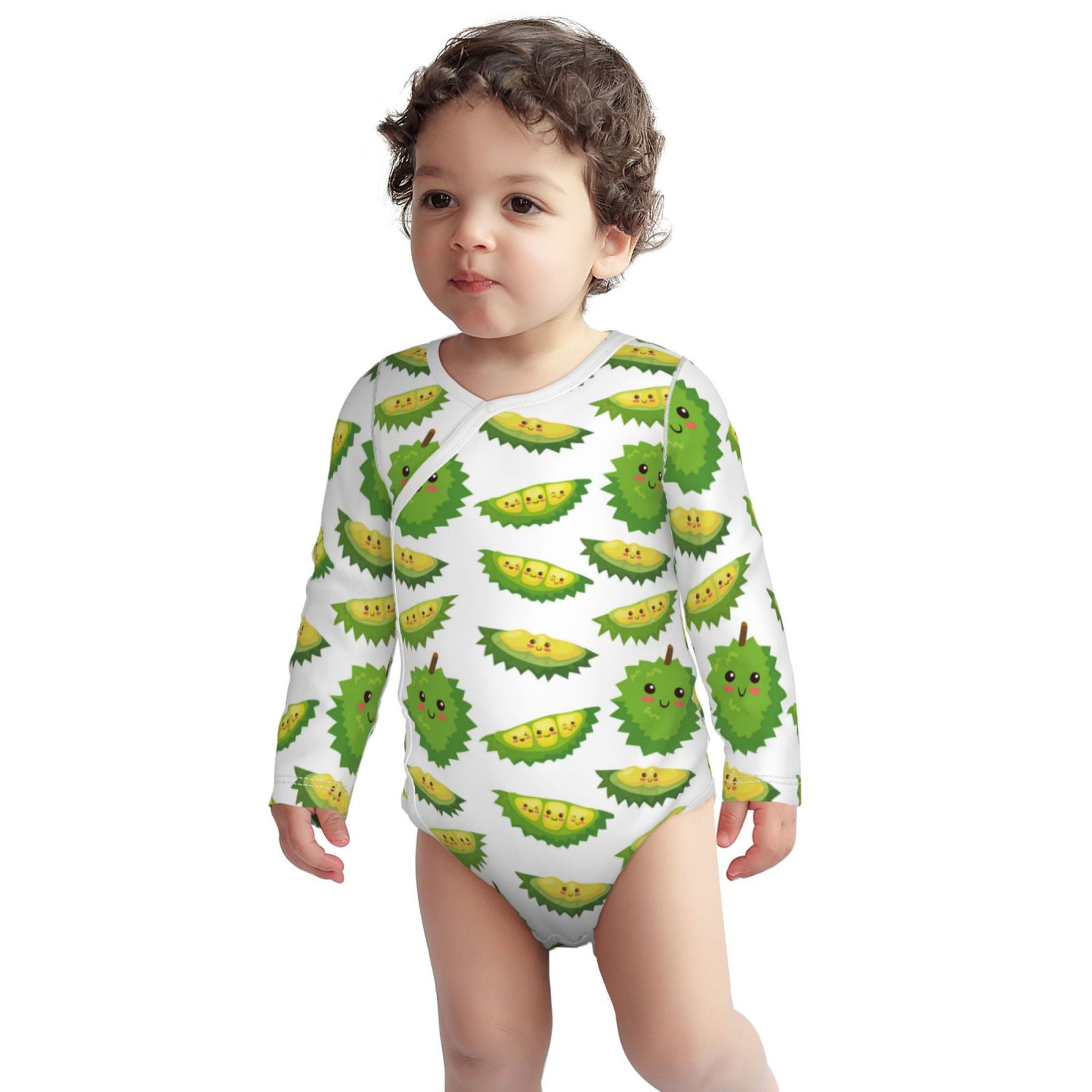Cotton Baby Onsies, Cute Durian Mint Green Long Sleeve Unisex Newborn