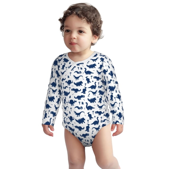 Cotton Baby Onsies, Dinosaurs Blue Silhouette Unisex Newborn Baby Long Sleeve Bodysuit Infant Outfit Toddler Baby Boy Clothes for Boys Girls