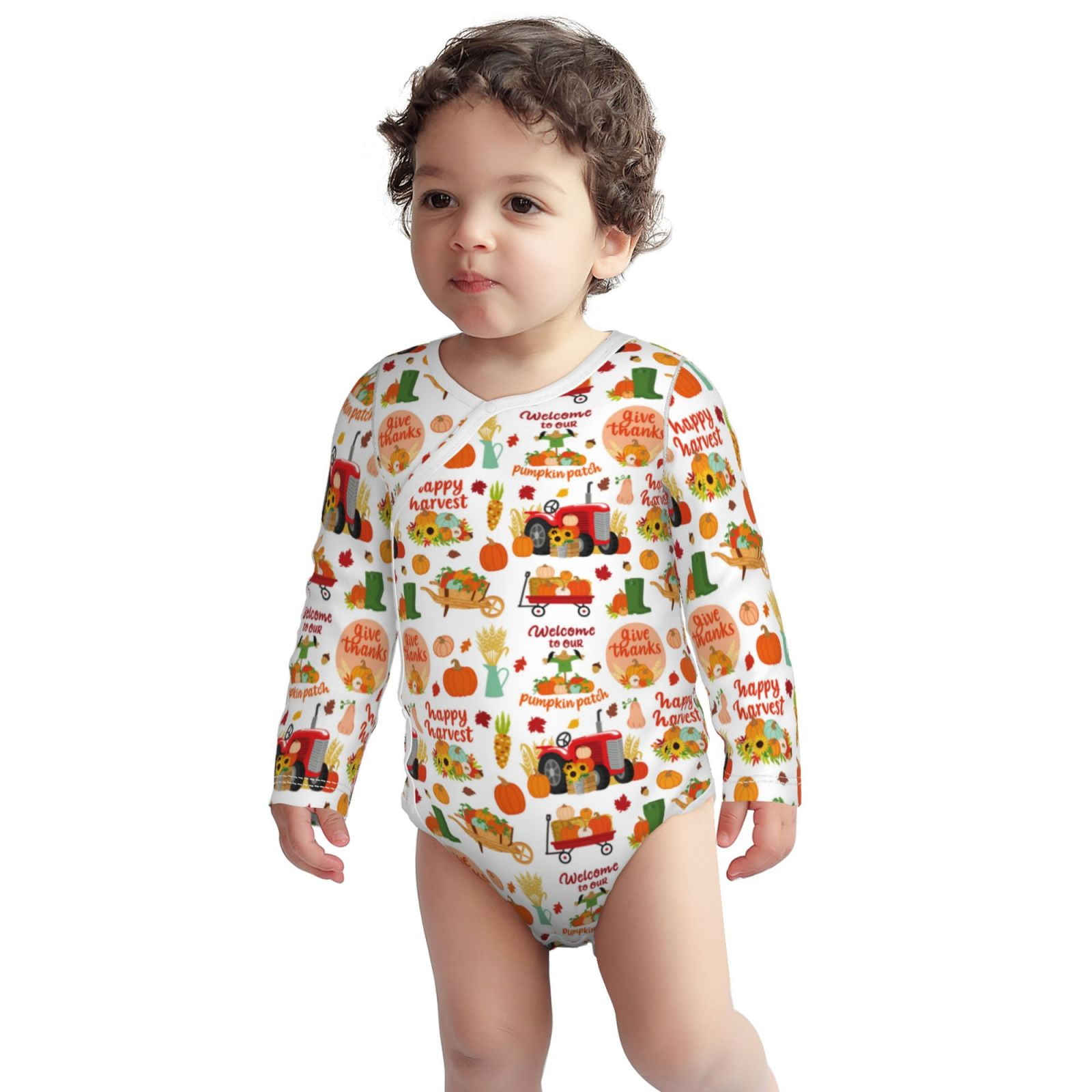Cotton Baby Onsies, Fall Farm Pumpkin Long Sleeve Unisex Newborn Baby