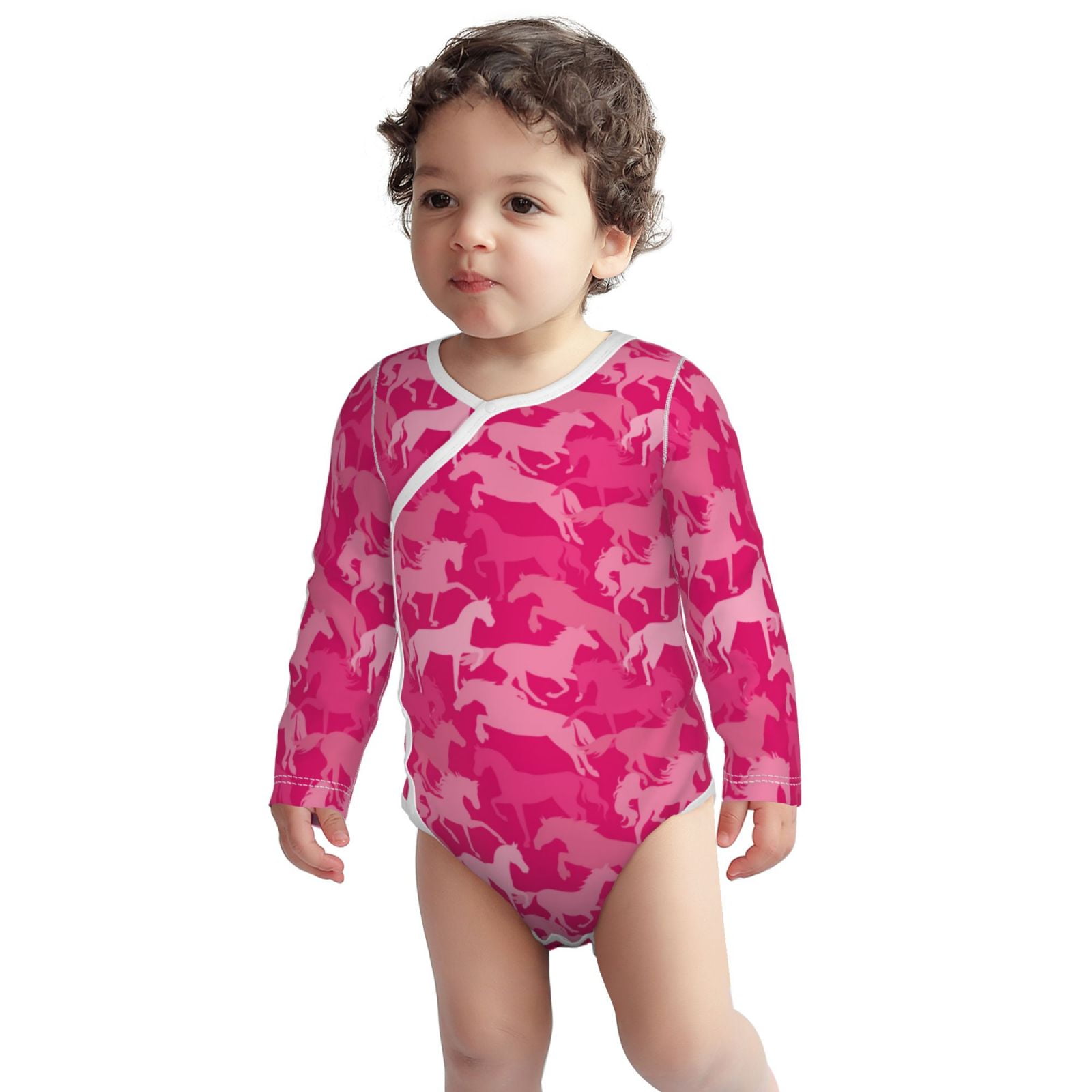 Cotton Baby Onsies, Modern Minimalist Cool Horse Pink Long Sleeve