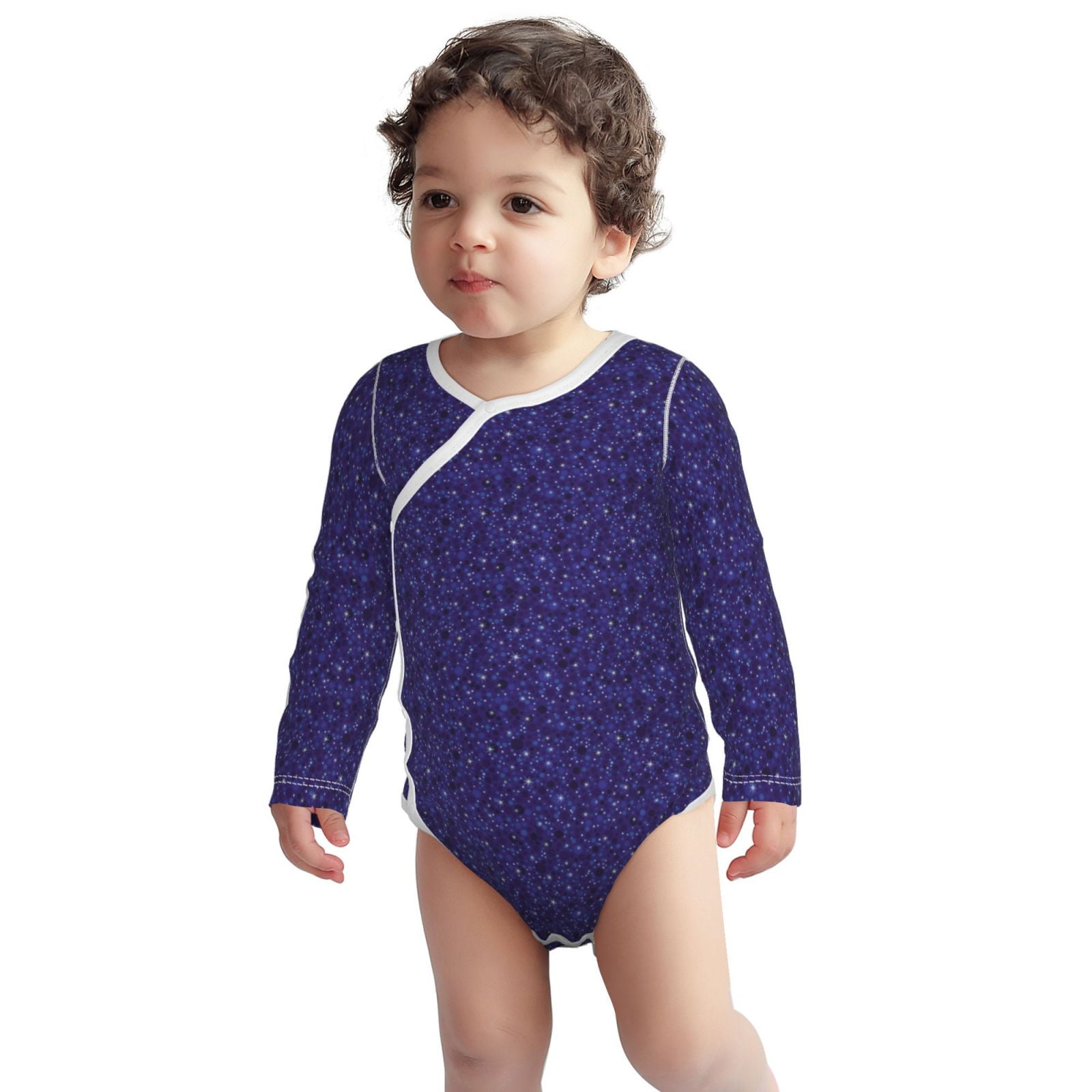 Cotton Baby Onsies, Navy Blue Glitter Pattern Unisex Newborn Baby Long