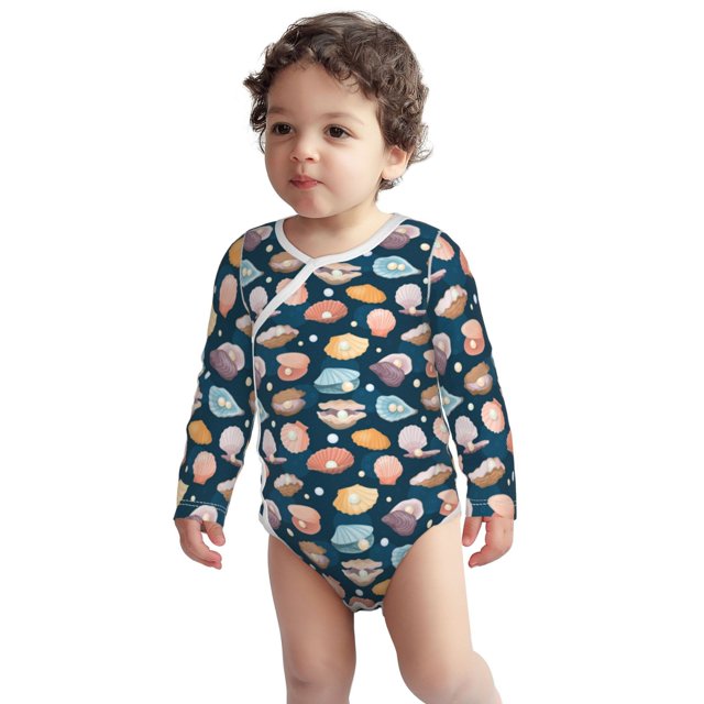 Cotton Baby Onsies, Shells Pearls Long Sleeve Unisex Newborn Baby