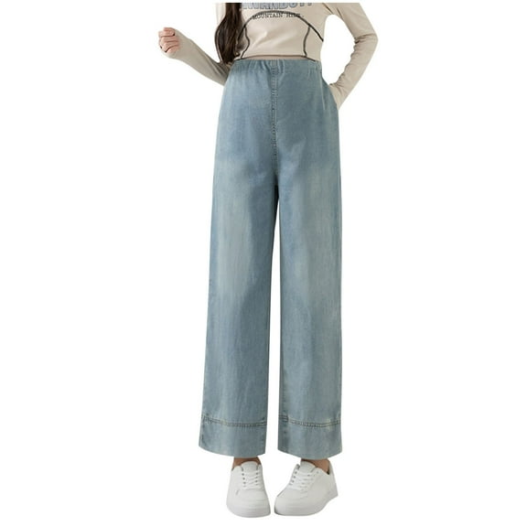 Cotton Baggy Stretchy Wide Leg Sweatpants for Womens High Waisted Put On Stretch Palazzo Pants Lounge Relaxed Fit Long Trousers with Pockets Beach Loose Trousers