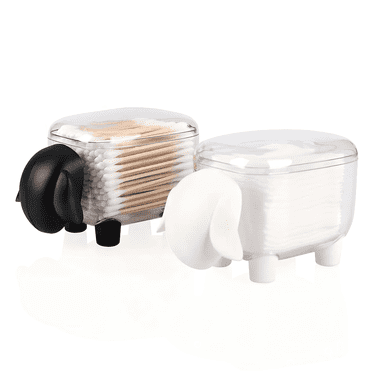 Cotton Ball Holder Dispenser 2-Pack,Acrylic Qtip Containers with Lid, Cute Sheep Vanity Organizer Canister for Bathroom Countertops,Birthday Gift for Women Girl(Black/White)