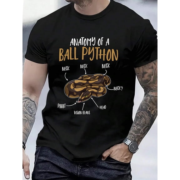 Cotton Ball Python Gift Ball Python Stuff Anatomy Of A Ball Python T-Shirt Men's Graphic Tee,Casual Short Sleeve Shirt