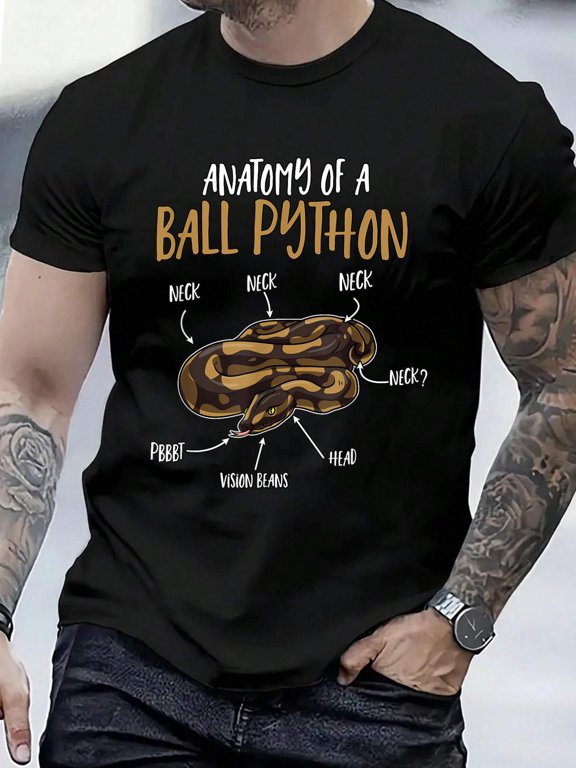 Cotton Ball Python Gift Ball Python Stuff Anatomy Of A Ball Python T-Shirt Men's Graphic Tee,Casual Short Sleeve Shirt