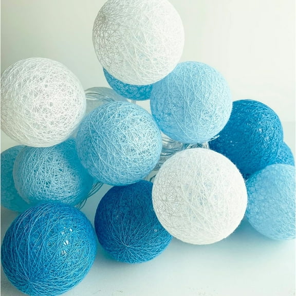 Cotton Ball String Fairy Lights,Hanging Lamp,Led Lights for Kids Bedroom,Home Decor,Garden Hanging Lights Cotton Thread,20 LED Warm Lights Decor Led Decor,Festival Ball Light-strip,10 ft,Blue
