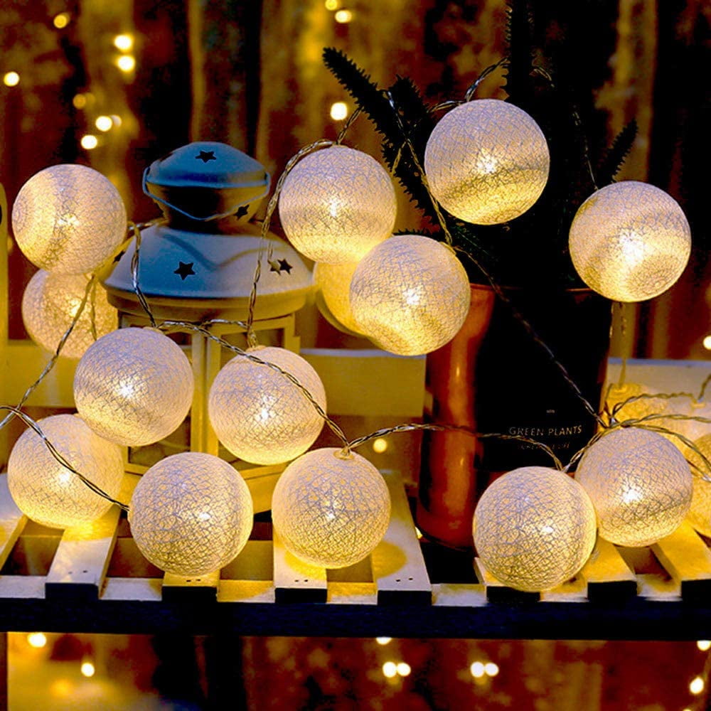 XIYUNTE Cotton Ball String Lights, 3M/10FT 20 LED Cotton Ball Lights, USB  or Battery Powered 4CM Cotton Ball Fairy Lights for Bedroom, Valentine's
