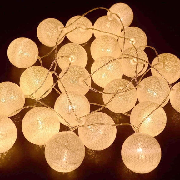 Cotton Ball String Lights - 3.1M/10.2Ft 20 LEDs Battery Operated String Fairy Lights for Bedroom, Party, Indoor, Wedding, Festival Decor (Warm White),Perfect for Christmas, Halloween String Lights