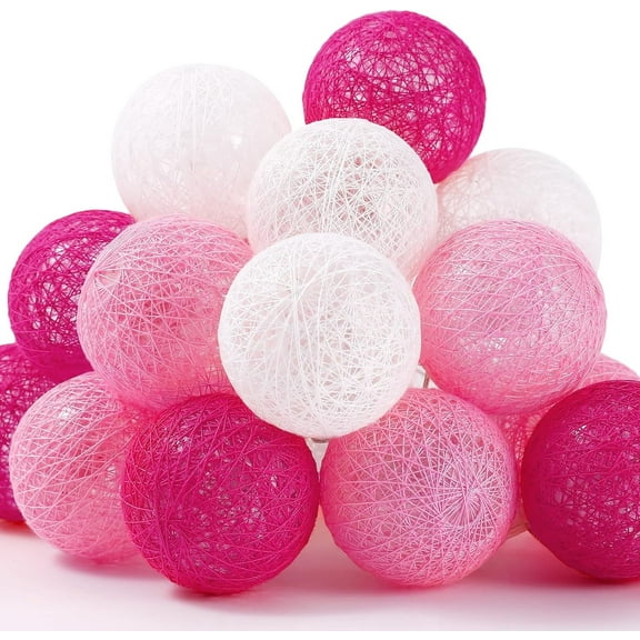 Cotton Ball String Lights,3 m/10 ft Christmas Fairy Lights,Topboutique 1.6'' Ball Lights for Xmas,Halloween,Valentine's Day,Wedding,Party,Home Decor,Pink,20 LED Battery Powered,Warm White Light